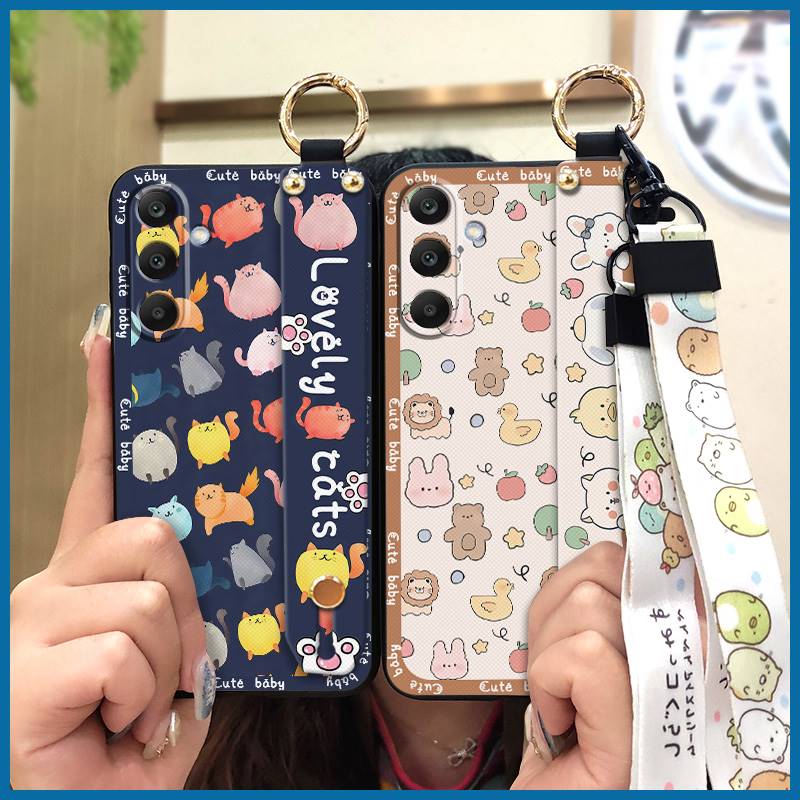 Waterproof Silicone Phone Case For Samsung Galaxy A17 Cute Wrist Strap Back Cover Fashion Design Kickstand Lanyard Ring