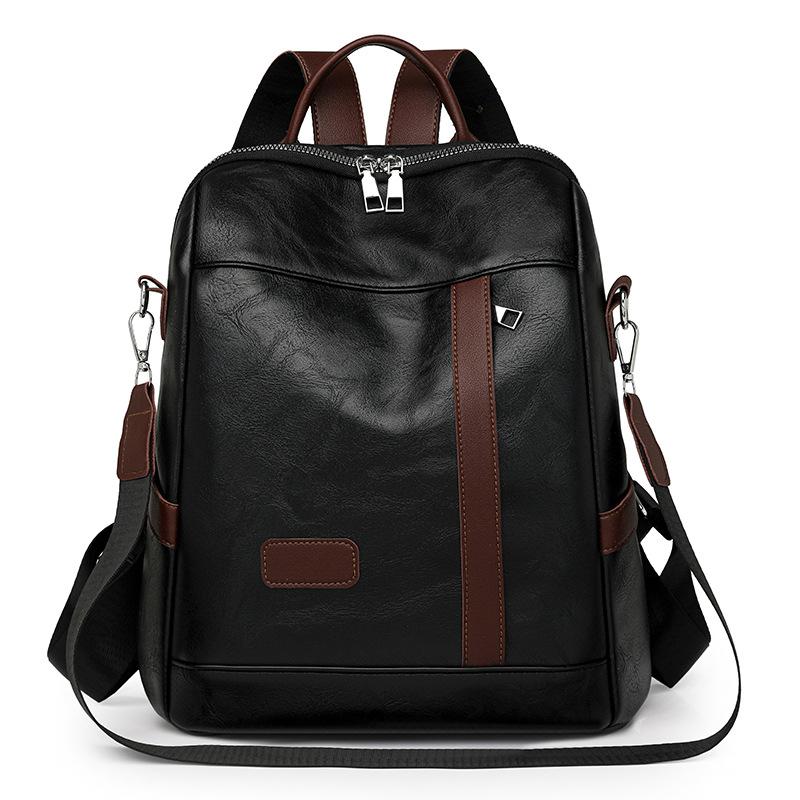 Retro commuter versatile backpack elegant simple fashion women's bag large capacity PU texture casual shoulder bag bags