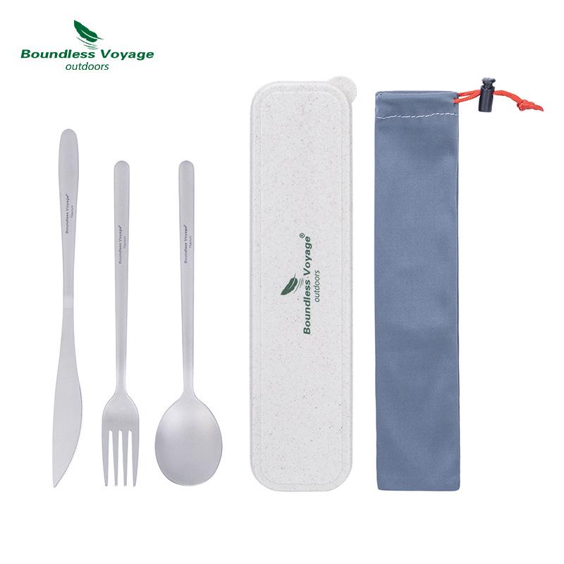 

Ultra-light Pure Titanium Cutlery Set: Spoon, Fork, Knife, Chopsticks with Portable Storage Bag and Box