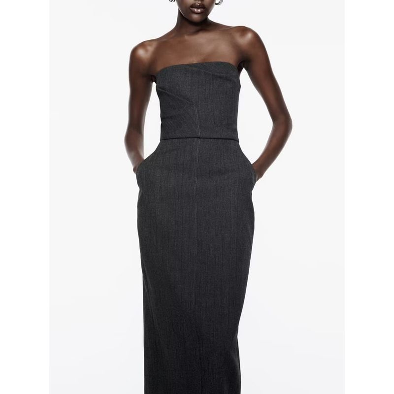 Za2025 Same Style European and American Women clothes Autumn New Sexy Style Sleeveless Slim Tube Top Mid-Length Dress