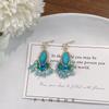 Spring/Summer New Ethnic Style Turquoise Floral Tassel Earrings for Women, Niche High-End Elegant Vacation Stud Earrings