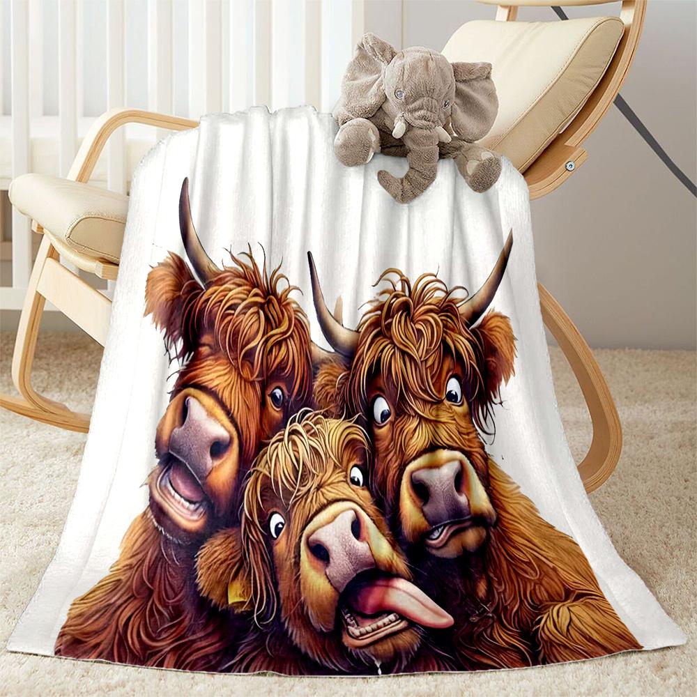 Highland Cow Selfie Flannel Blanket,Lightweight,Office Blanket,Sofa Blanket,Comfortable Blanket