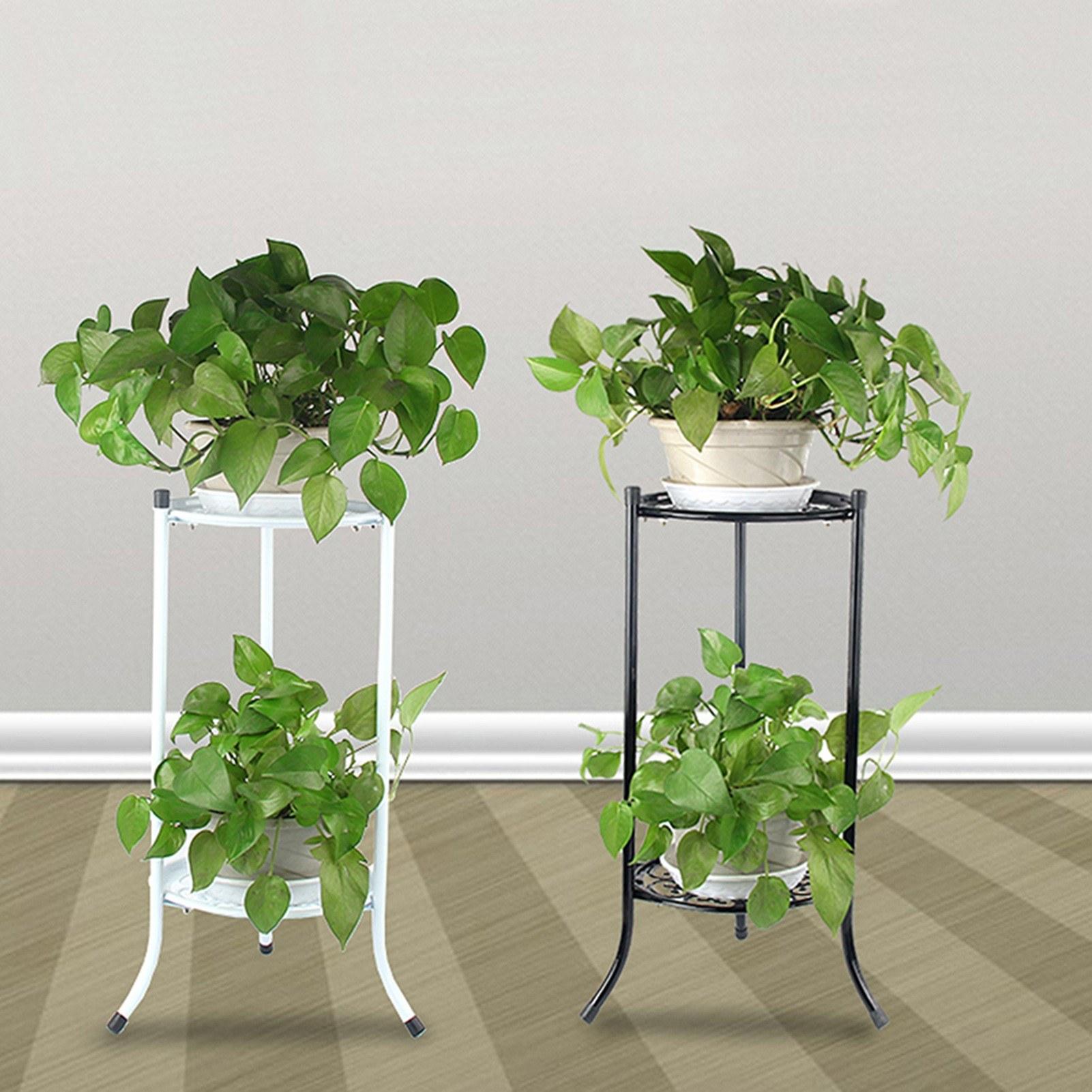 

Flower Display Shelf 2 Holder Metal Plant Pot Stand Garden Patio Home Outdoor Black