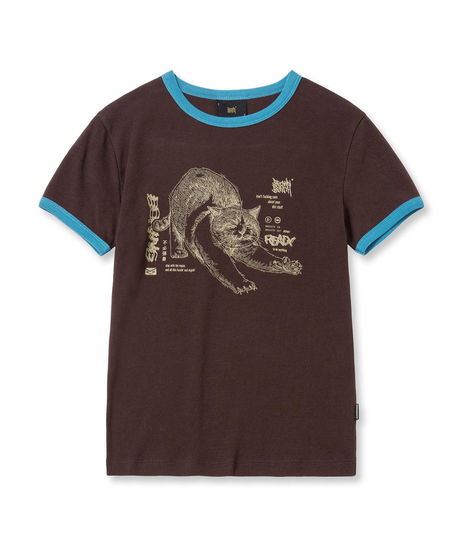 Brown Bless W Kitty Crop Ringer Tee - Brown Brown/S