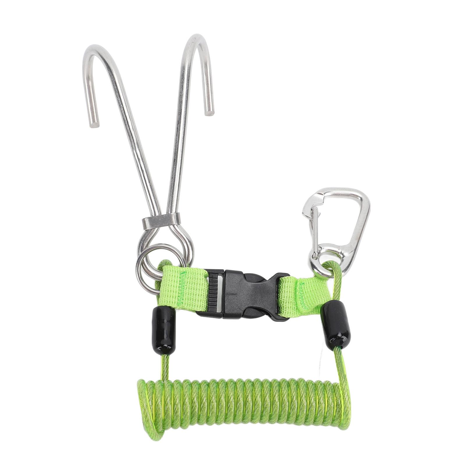 

Spring Coiled Diving Hook Stainless Steel Double End Snap Clip with Quick Release Buckle Diving Accessories зелений
