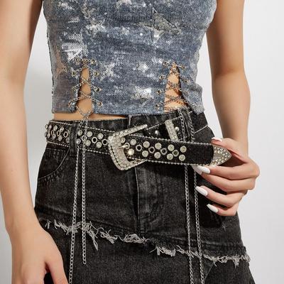 Y2K Blingbling Belt PU Leather Waistband Personality Rhinestone Belts  Decorative Jeans