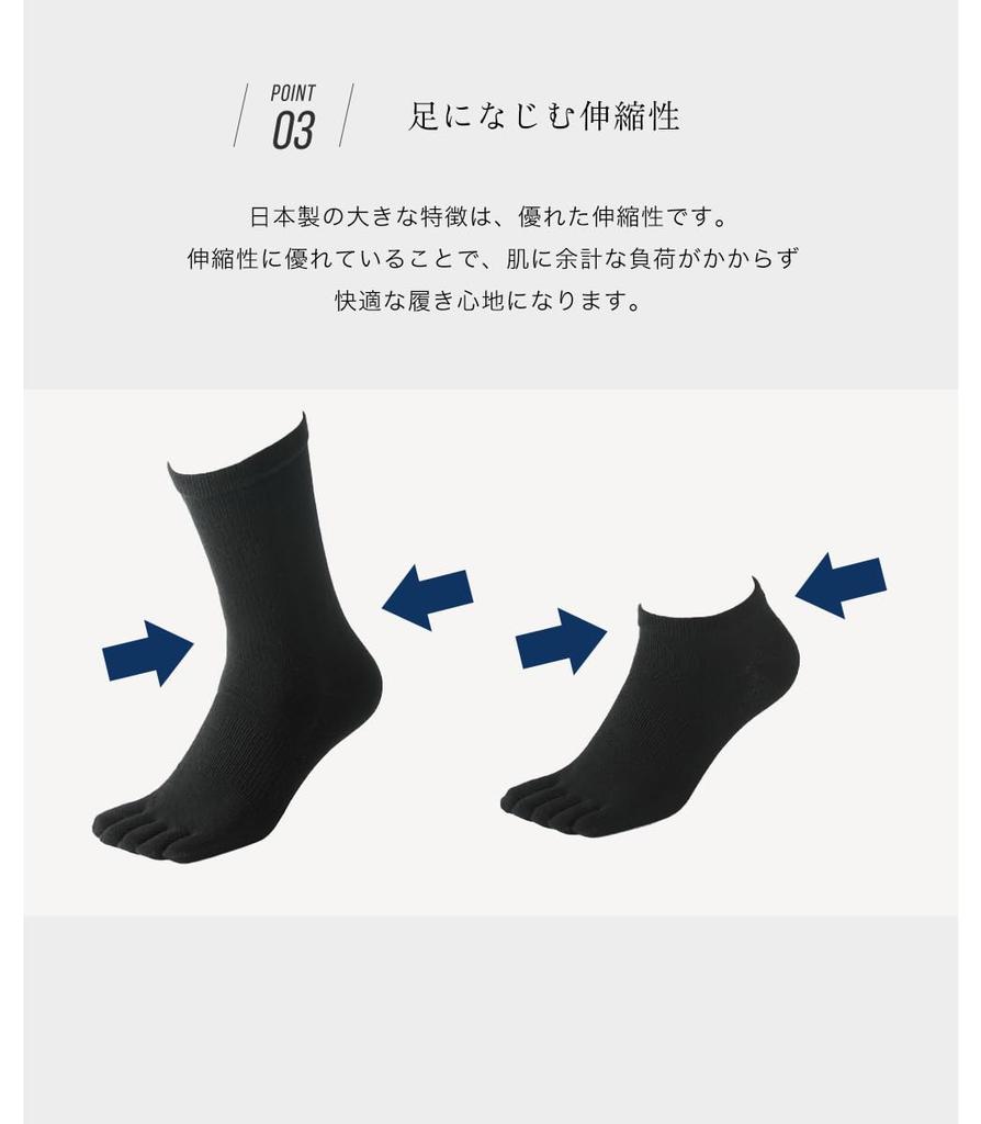 RENFRO Men's Five-Toe Socks, Made In Japan, Deodorizing, 5-Pair Set, Sizes 27-30cm, Black
