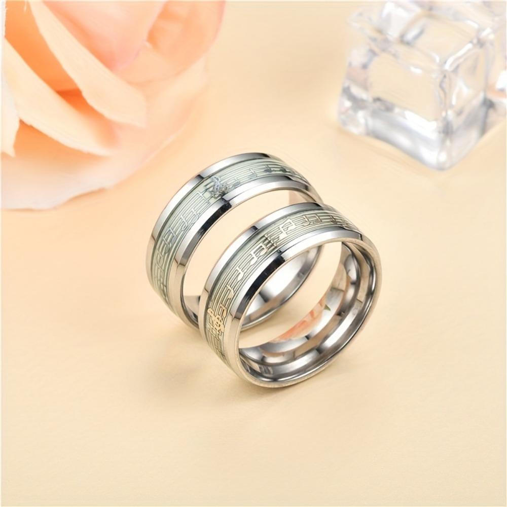 1pc Men's Stainless Steel Glow-in-the-dark Ring, Stave Piano Music Symbol Luminous Ring
