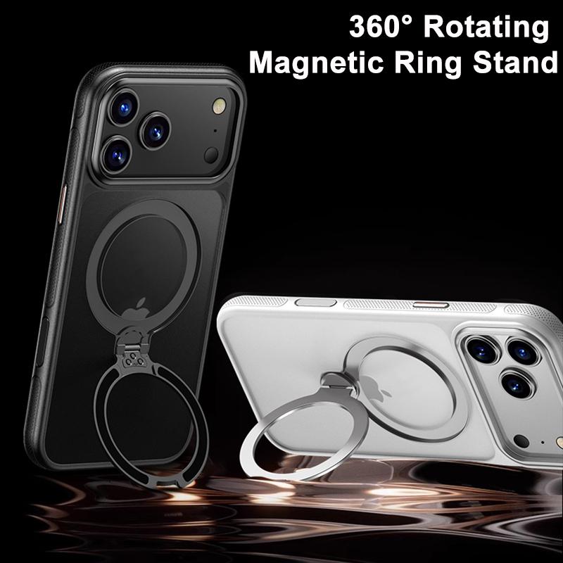 KEYSION 360° Rotating Magnetic Ring Stand Case for MagSafe for iPhone 17 Pro Max Matte Transparent Shockproof Phone Back Cover