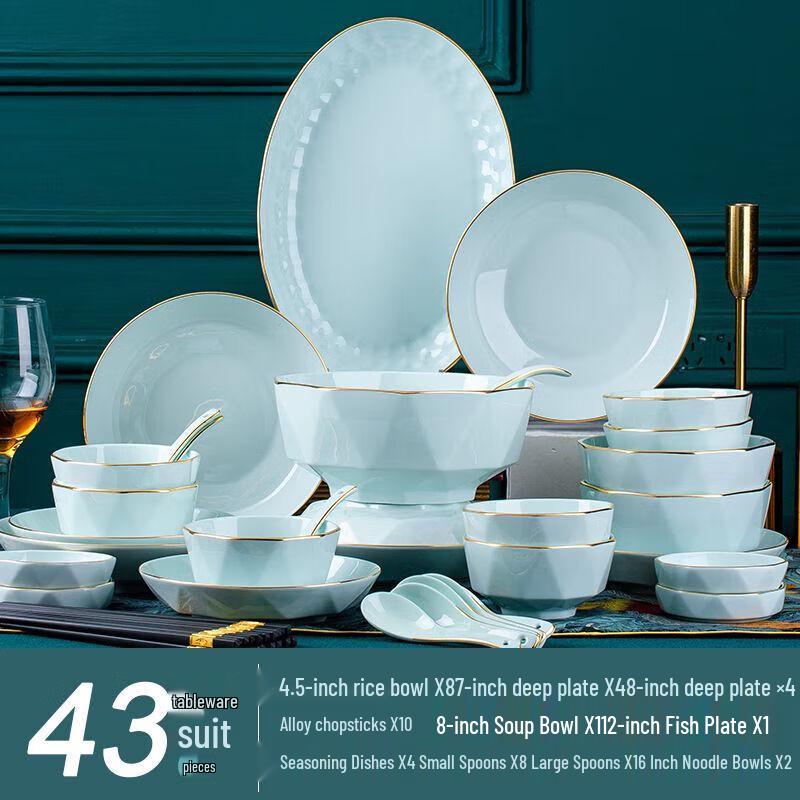 Jingdezhen Hand-Painted Gold Rim Ceramic Dinnerware Set