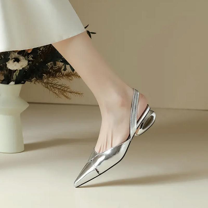 Women Sexy Pointed Toe Sandals Summer New French Elegant Single Shoes Luxury Low Heeled Shoes