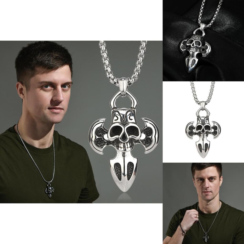 Vintage Skull Cross Titanium Steel Necklace For Men Unique Hip Hop Street Style Jewelry