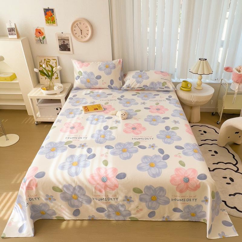 Cute Cartoon Panda Flat Sheet Kawaii Strawberry Bed Sheet Set For Girls Boys Room Decor, Cotton Twin Bed Cover With 2 Pillowcase