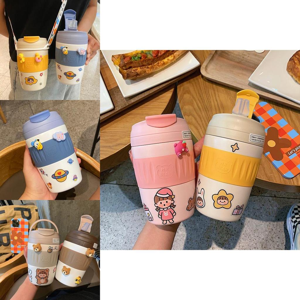 Stylish 370ml Insulated Water Bottle For Children With Convenient Straw And Strap