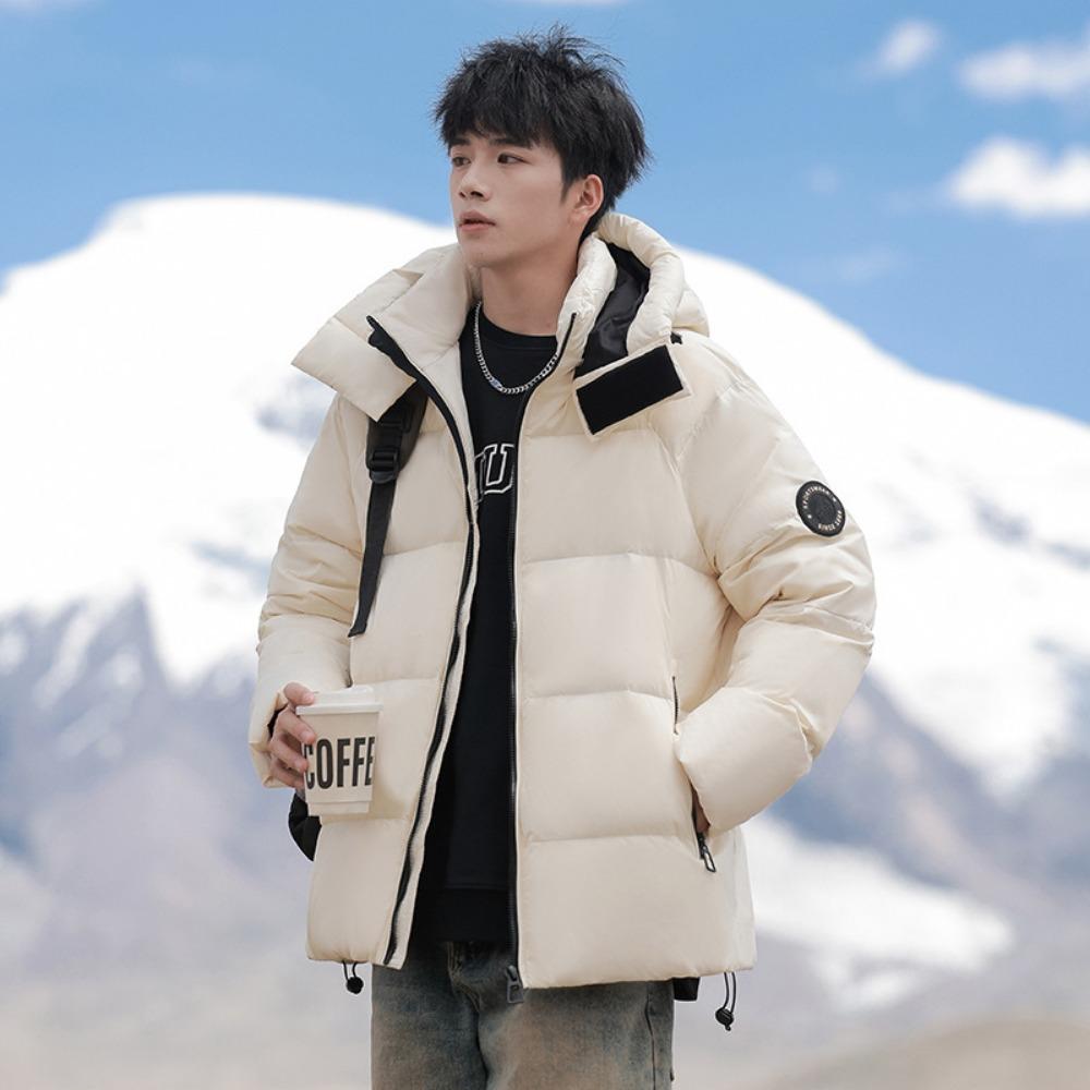 Down Jacket Teen Solid Color Casual Fashion Hooded Warm Men's Thickened Bread Jacket
