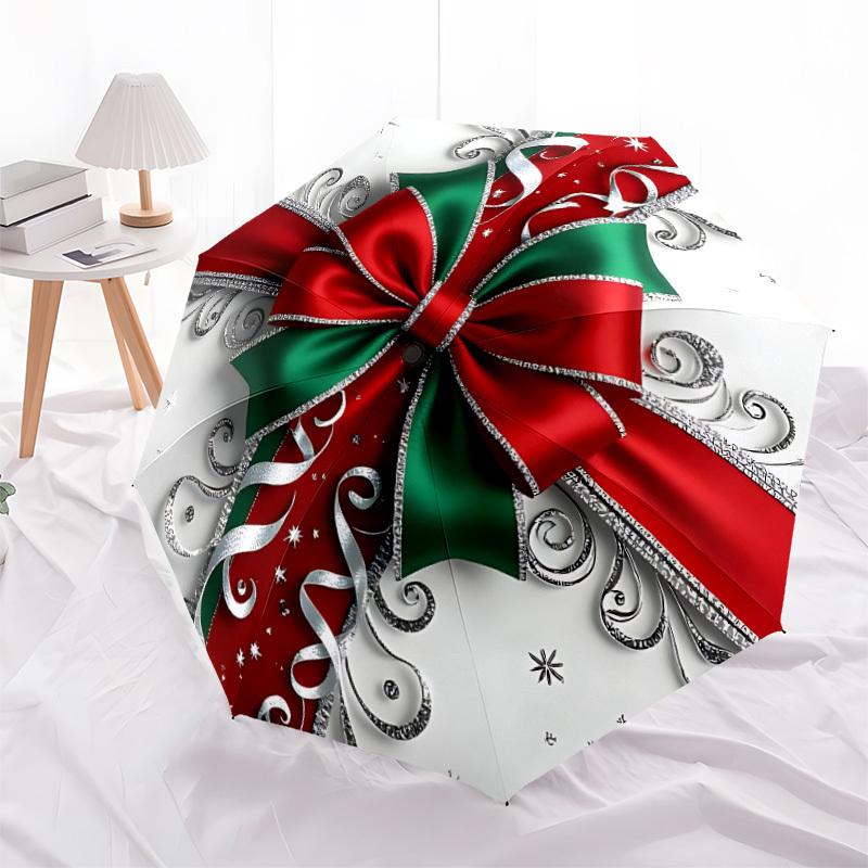 1 Stück Weihnachten Schleife Öffnen/Schließen Faltbarer Regenschirm, Alle Tragbare Regenschirme für & Männer, Stilvolles Accessoire (Weihnachtsgeschenk) 8-Rippen yy251213183