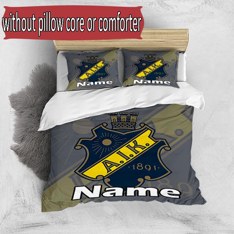 3pcs Duvet Cover Set (1*Duvet Cover + 2*Pillowcase, Without Core), Custom Name AIK Fotboll Pattern Bedding Set, Home Bedroom Decor Gift
