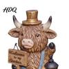 Animal Garden Accent Highland Cow Statue with Battery Powered Lantern Small Sculpture Figurine Welcome Sign Outdoor Resin for Lawn Patio