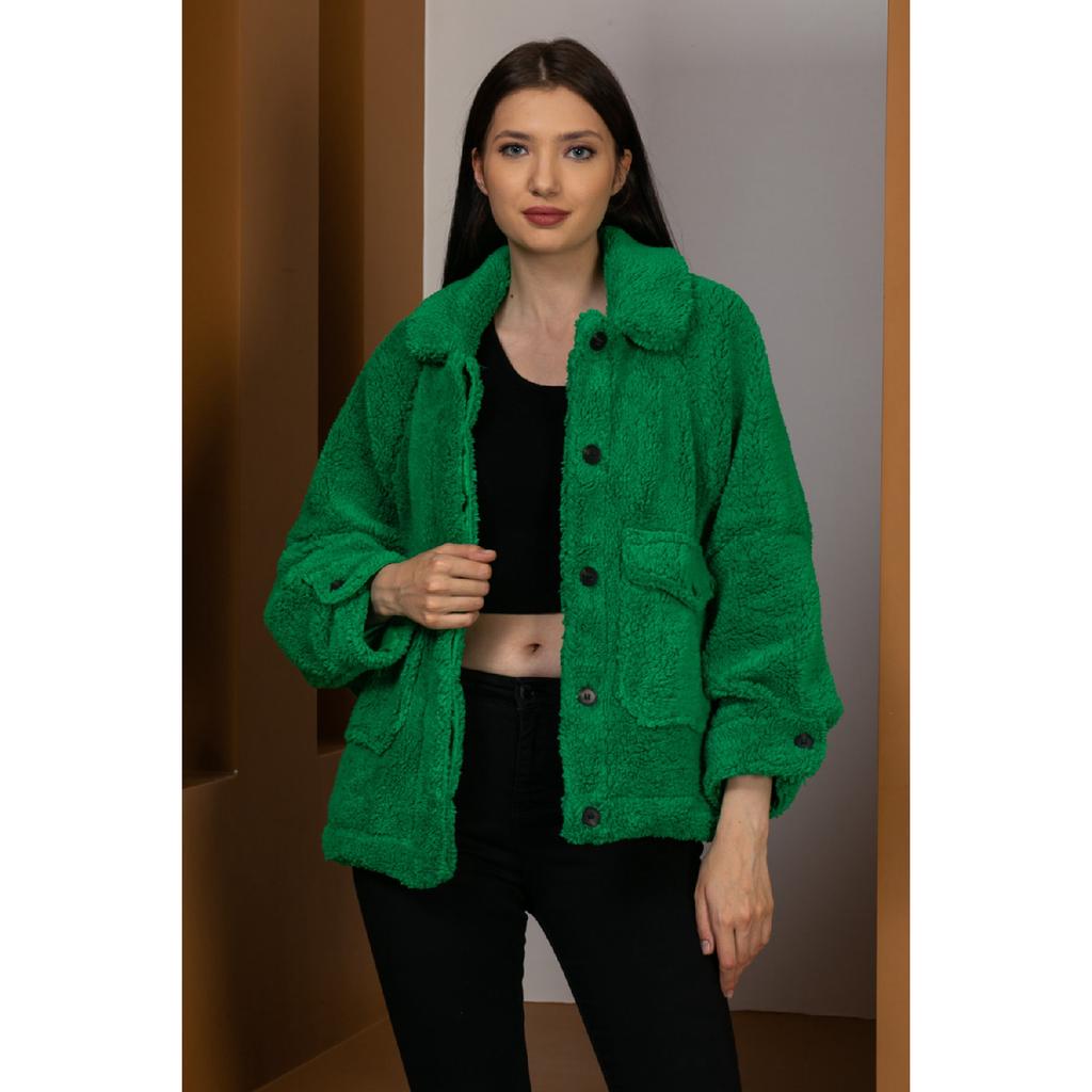 6821 Palton de pluș-bej închis