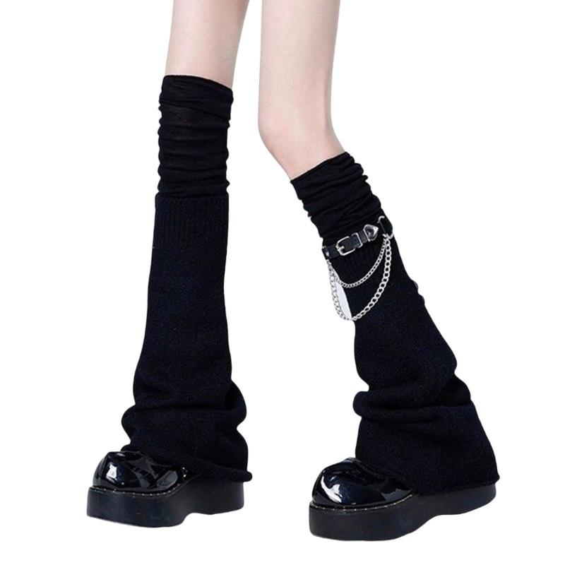 Calze Lunghe Estetiche a Coscia con Catena con Fibbia Harajuku Punk Scaldamuscoli Sopra il Ginocchio Calze Svasate per Donne