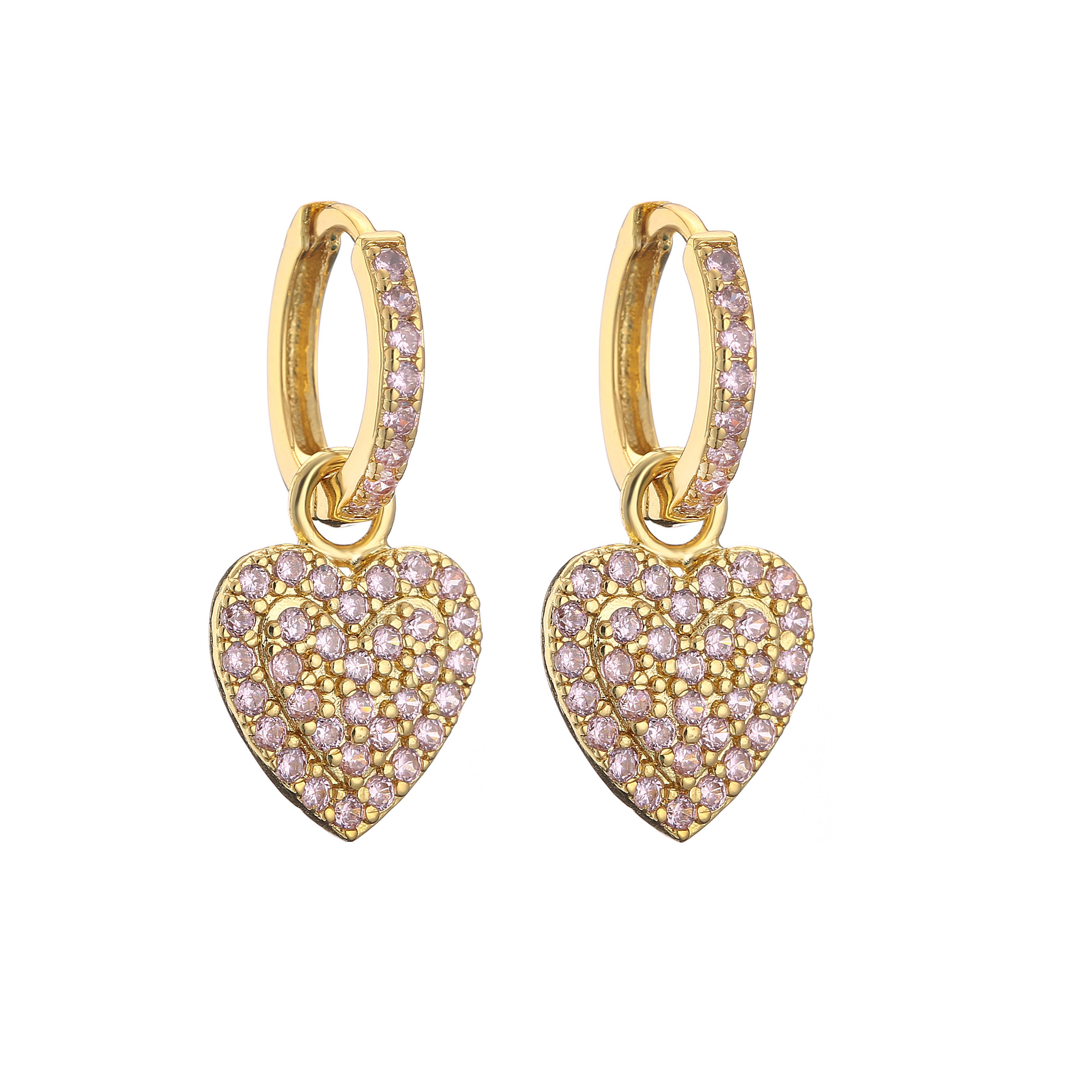HECHENG,1 Pair,Small Hoop Earrings,Heart Flower Geometric CZ Rainbow Zircon,Gold Color ,For Women Accessories 1 piece розовый