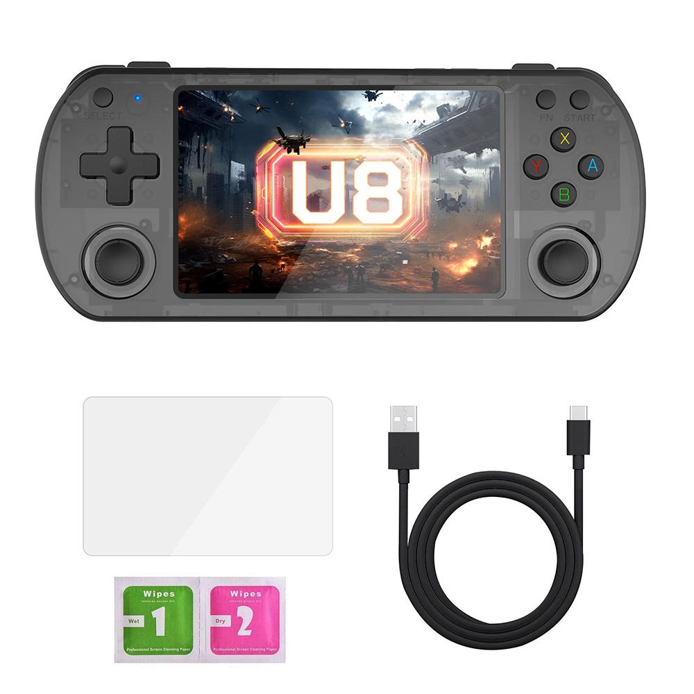 

U8 Open Source Linux System 4.0 Inch IPS Screen Retro Handheld Game Console, 64GB Storage Transparent Black
