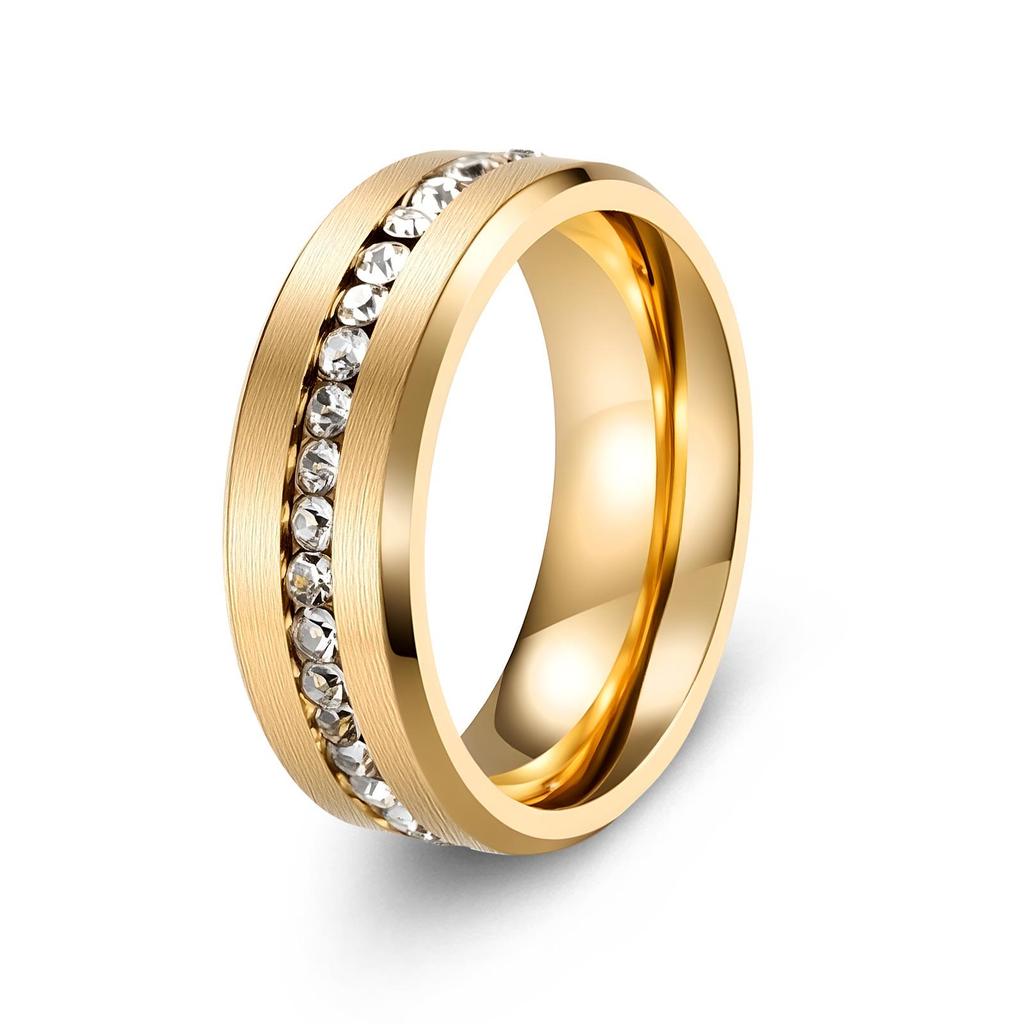 8MM Black Stainless Steel Zircon Ring with Full-Diamond Design for Couples