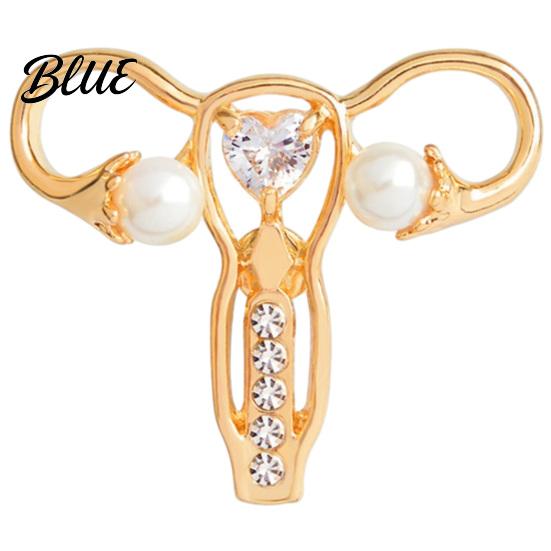 Uterus Shaped Pin Brooch with Rhinestone Faux Pearl Human Organ Lapel Pin Coats Decorative Hollow Jewelry for Sweaters Scarves Pearl