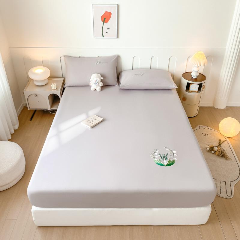40 Long-staple Cotton Embroidered Single Fitted Sheet Home Hotel Simple Fitted Single Fitted Embroidered Fitted Sheet
