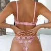 Women's Sexy  Lace Flower Embroidery Underwear Sexy Two-piece Suit With Steel Ring