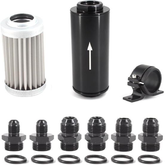 10 MICRON Inline Fuel Filter with 6AN 8AN 10AN Adapter&Bracket Clamp 50MM Universal Mount Bracket