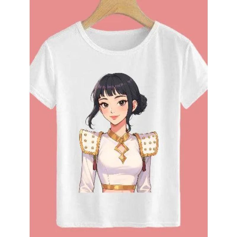Casual Loose Short-sleeved Fashion Printed Top Simple T-Shirts Girls