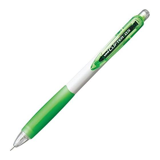 Mitsubishi Pencil  Clifter  0.5mm Mechanical Pencil, White/Yellow-Green, M5118W.5, with Pivot Slide Clip, Knock Type, Includes Eraser