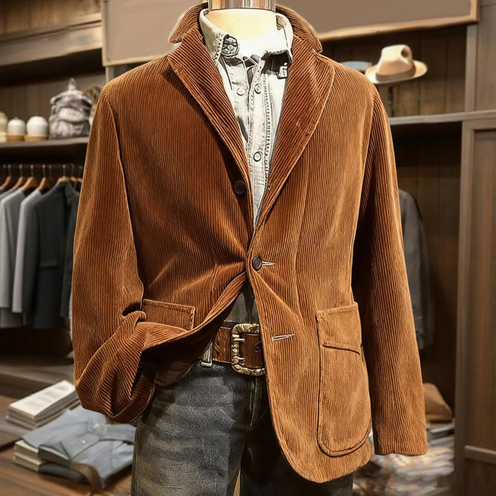 Men's Solid Color Corduroy Warm Pocket Suit Jacket Cardigan Men's Casual Suit