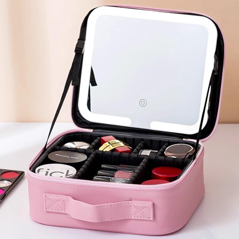Portable LED Makeup Case with Large Mirror and Handle