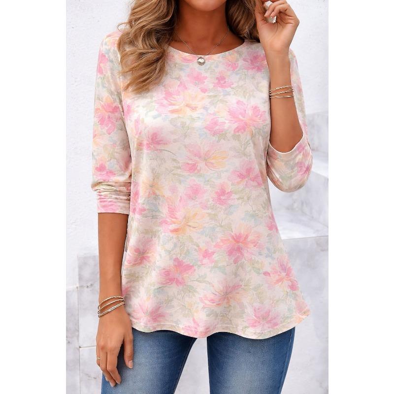 Women's T Shirt Print Floral Graphic Plants Stylish Classic Modern Long Sleeve Crew Neck Regular Tops
