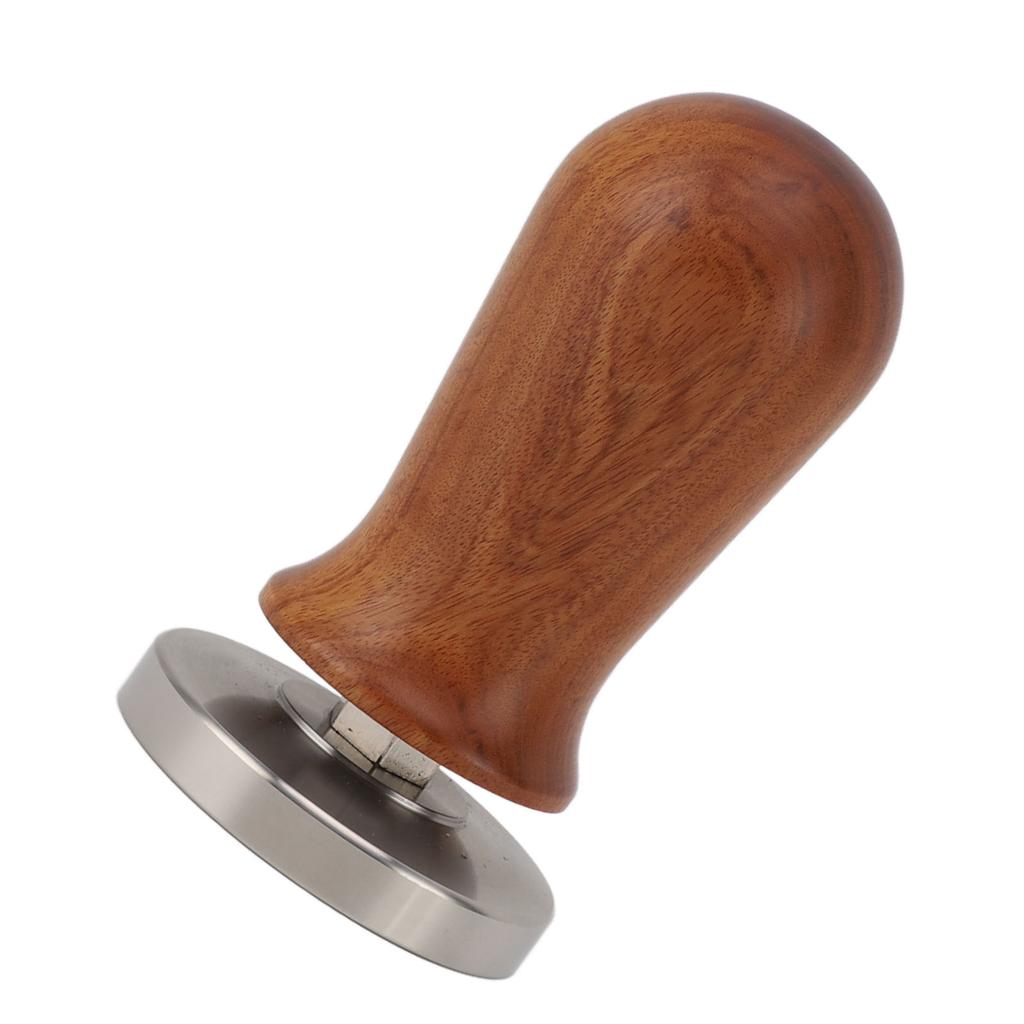 Coffee Leveler Tool Flat Base Wooden Handle 304 Stainless Steel Elastic Press Coffee Tamper 58MM