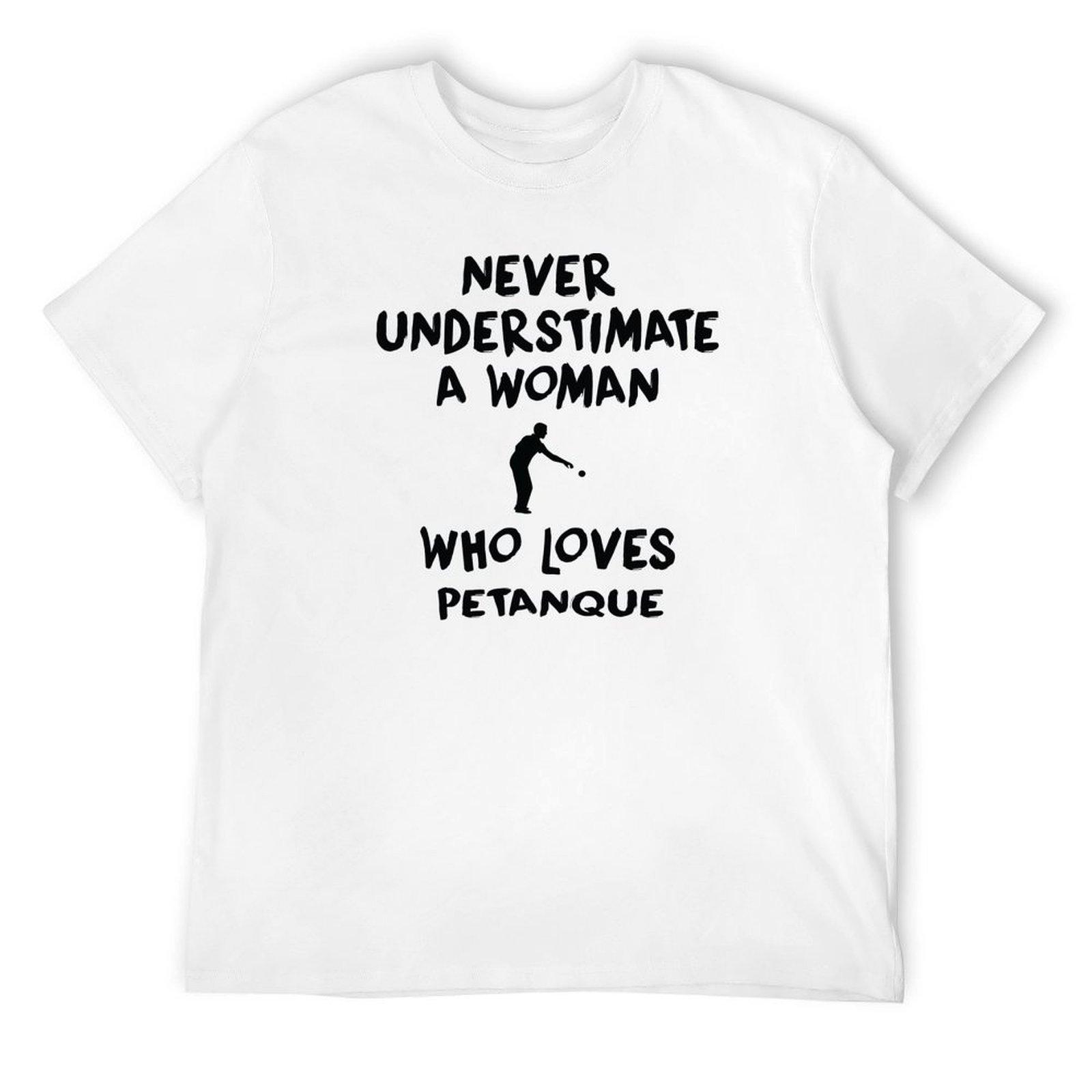 Никогда не недооценивай женщину, которая любит петанк, Смешной петанк, Игрок в петанк, шары бочче, Смешная надпись Футболка S