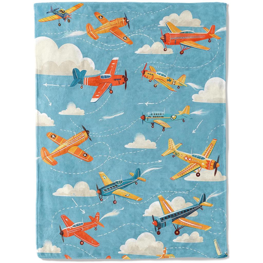 Cartoon-Flugzeug-Konzept digital bedruckte Polyester Schlafzimmer Samt Flanell Decke Vlies weiche Sofa-Abdeckdecken für Betten