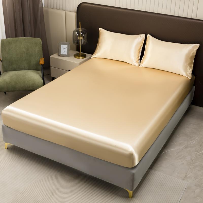 European and American Sizes Satin Fitted Sheet Smooth Skin-friendly Elastic Band Bed Sheet King Size Rayon Full Bedsheet 180x200