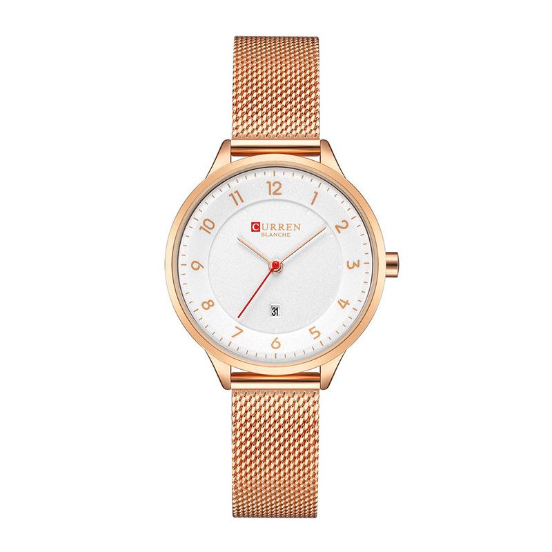 

CURREN Новые лучшие женские часы Кварцевые часы Модный простой циферблат с металлической сетью и повседневные женские часы оранжевый