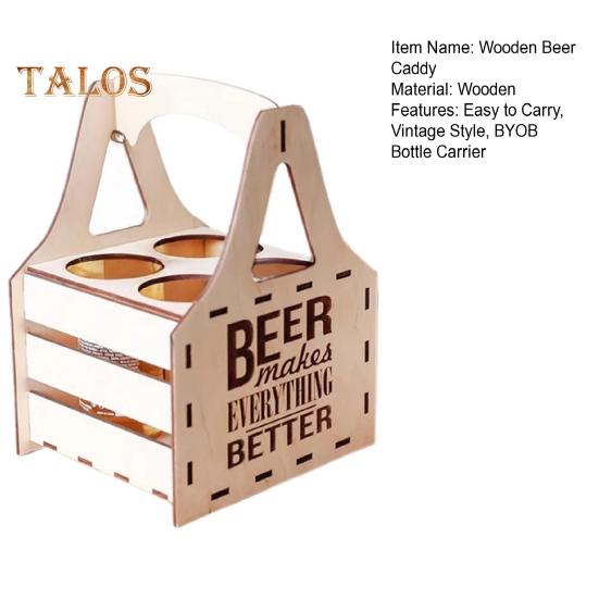 Wooden Beer Caddy Picnic Beer Carrier Box Beer Bottle Holder Vintage Style Tote for 4 or 6 Bottles BYOB Parties BBQs