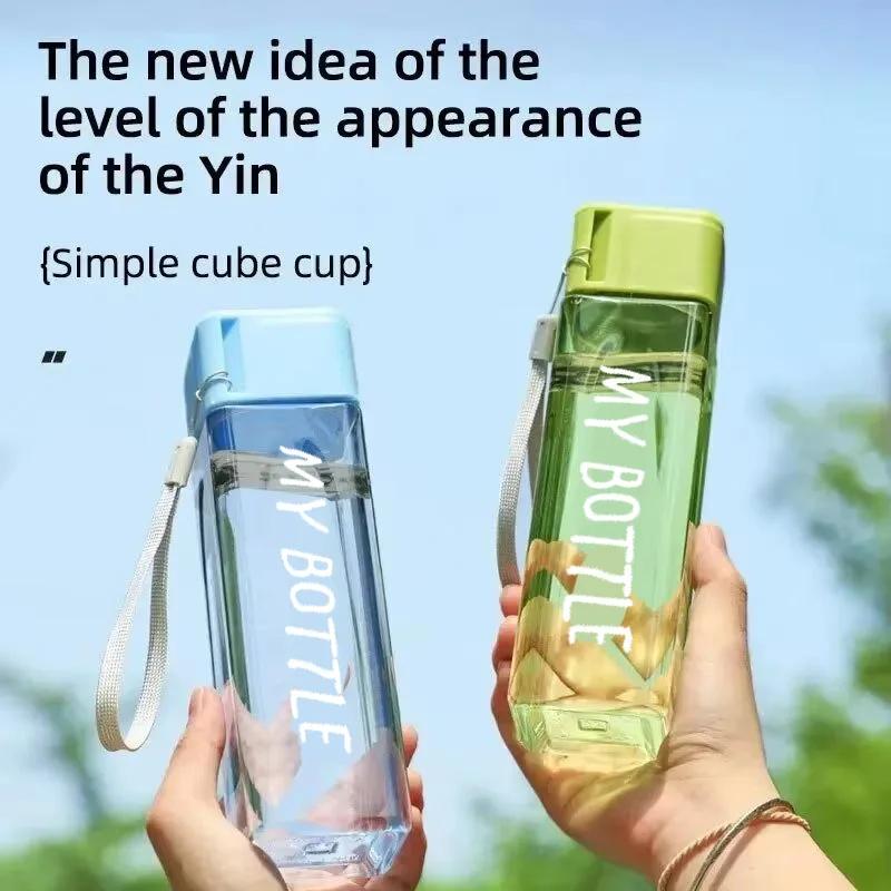 1 stk 500 ml Klar Firkantet Drikkeglass i Matt Plast Bærbar Vannflaske med Melkekabel for Utendørssport Sport Gym