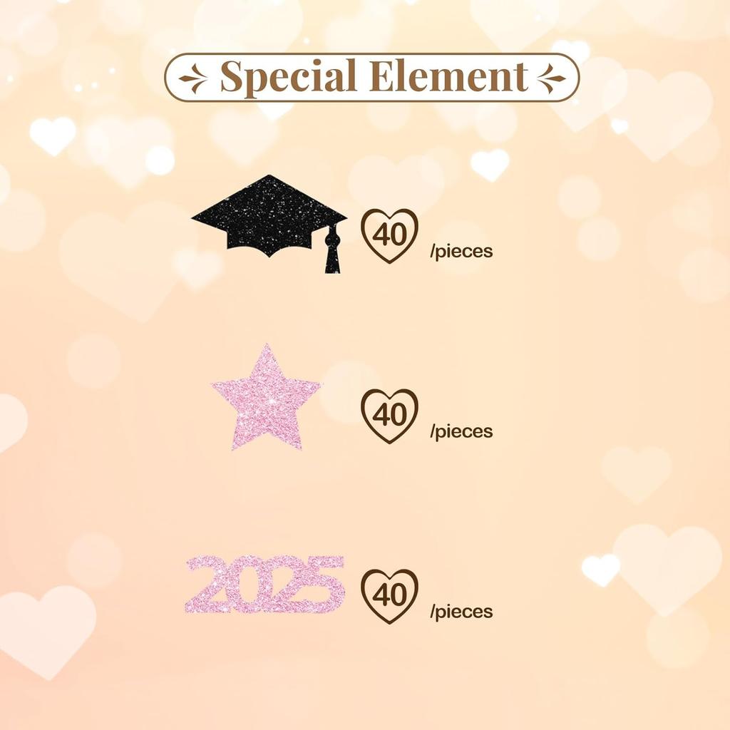 120pcs 2025 Graduation Confetti, Class of 2025 Confetti, Congrats Grad Table Scatter, Black&Pink Glitter Graduation Cap Table Scatter, 2025 Senior