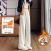 High-Waisted Fleece-Lined Wide-Leg Women's Pants for Autumn/Winter - Casual, Petite, and Straight-Leg Sports Sweatpants.