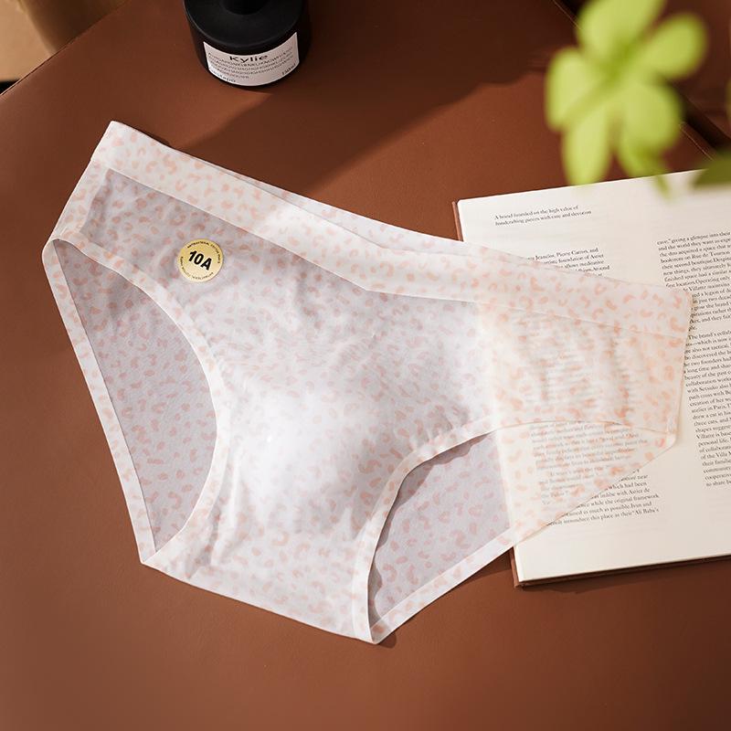 Cueca Boxer Masculina Transparente Estampa Leopardo Ultra-Fina Seda Gelada 10A com Aroma de Camélia Antibacteriano