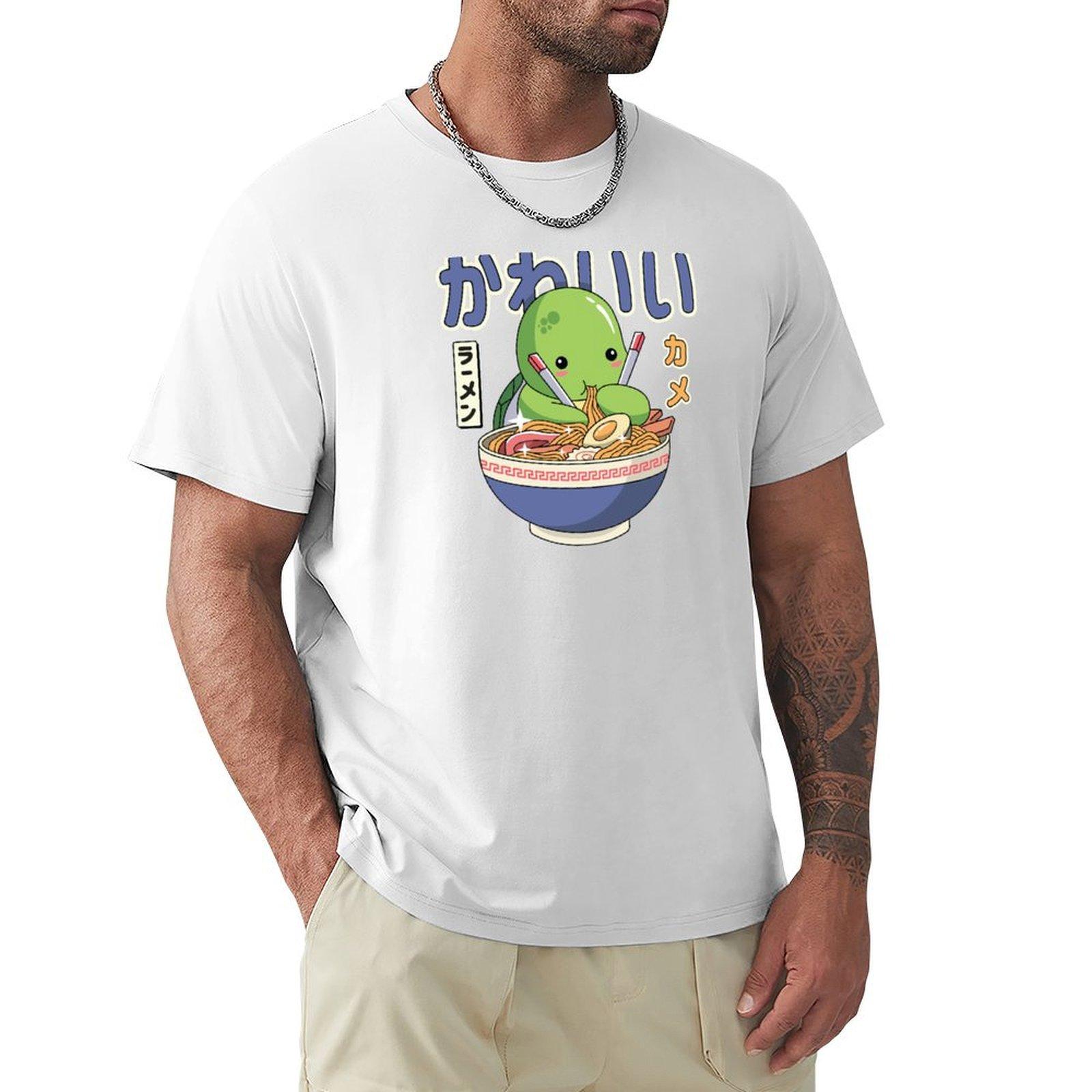 Kawaii Turtle Enjoying Ramen TShirt vintage clothes anime t shirts quickdrying Mens clothing S