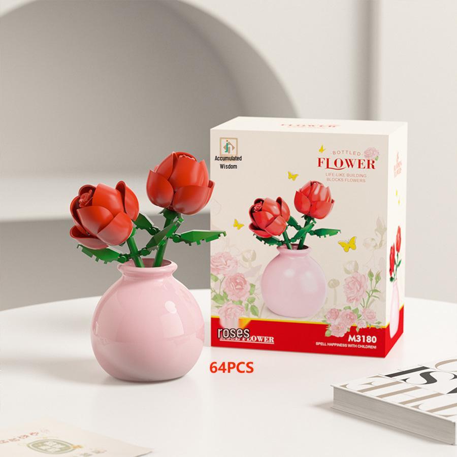 Preserved Flower Bonsai & Rose Succulent Building Blocks - Compatible with LEGO