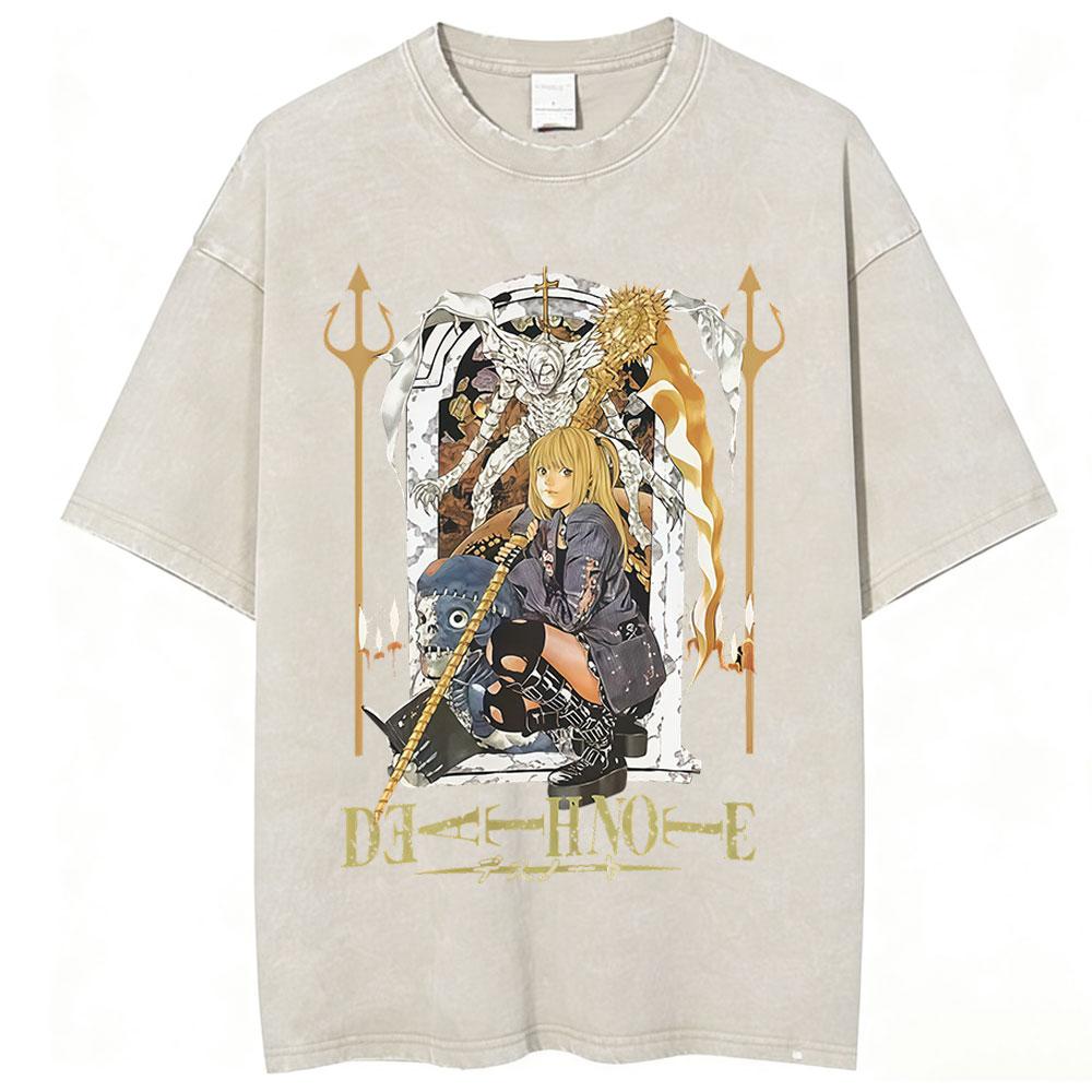 Anime Death Note Ryuk Yagami Light Vintage gewaschenes T-Shirt Herrenbekleidung Baumwoll-T-Shirt Mode Kurzarm-T-Shirts Streetwear