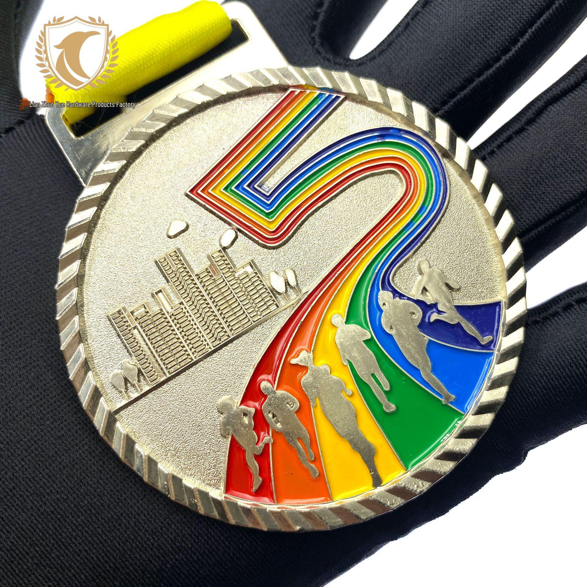 Creative Metal Marathon Medal with Neck Ribbon - School Sports Event Commemorative Medal with Custom Logo